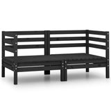 Garden 2-Seater Sofa Black Solid Wood Pine - Front View