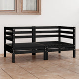 Garden 2-Seater Sofa Black Solid Wood Pine