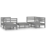 5 Piece Garden Lounge Set Grey Solid Pinewood - Front View