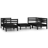 5 Piece Garden Lounge Set Black Solid Pinewood - Front View