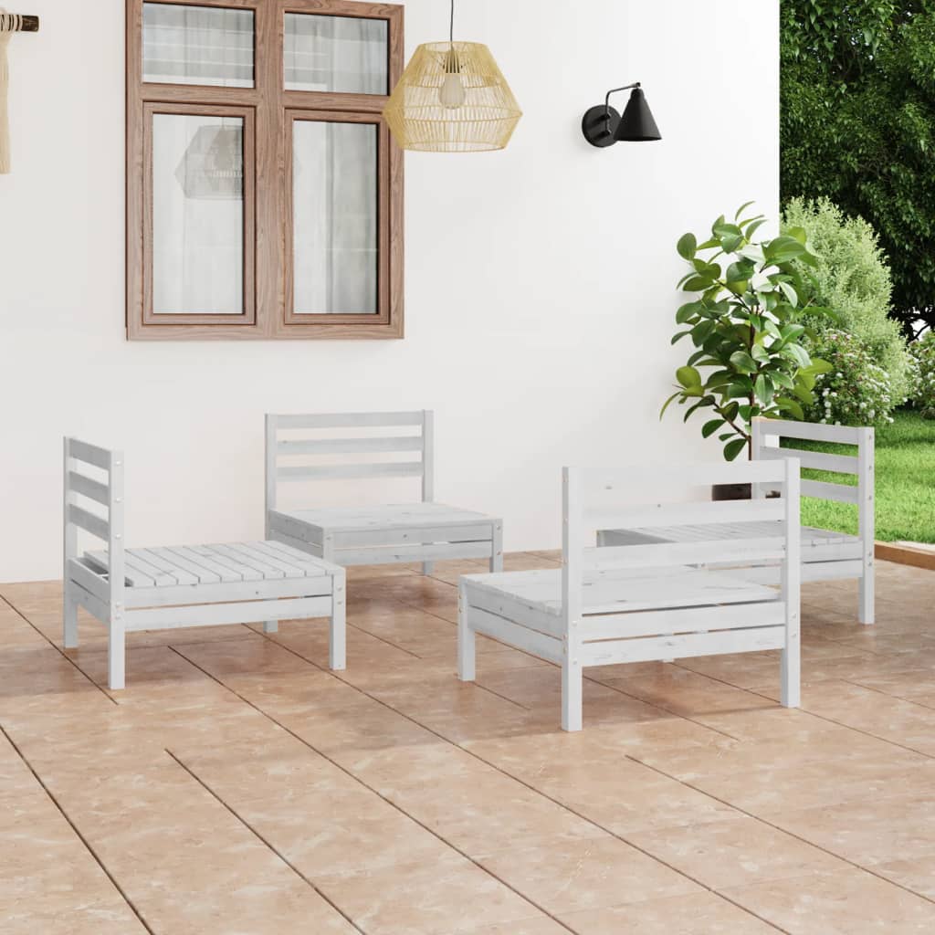 4 Piece Garden Lounge Set White Solid Pinewood