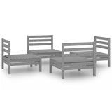 4 Piece Garden Lounge Set Grey Solid Pinewood - Front View