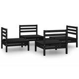 4 Piece Garden Lounge Set Black Solid Pinewood - Front View