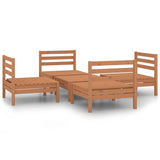 5 Piece Garden Lounge Set Honey Brown Solid Pinewood - Front View