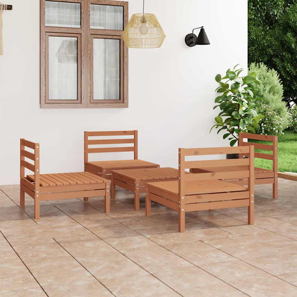5 Piece Garden Lounge Set Honey Brown Solid Pinewood