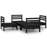 5 Piece Garden Lounge Set Black Solid Pinewood - Front View