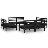 8 Piece Garden Lounge Set Black Solid Pinewood - Front View