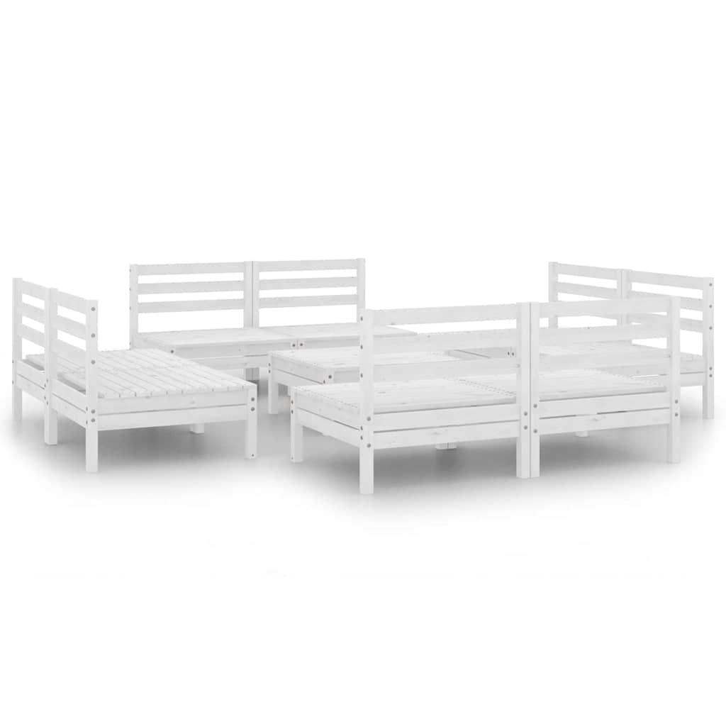9 Piece Garden Lounge Set White Solid Pinewood
