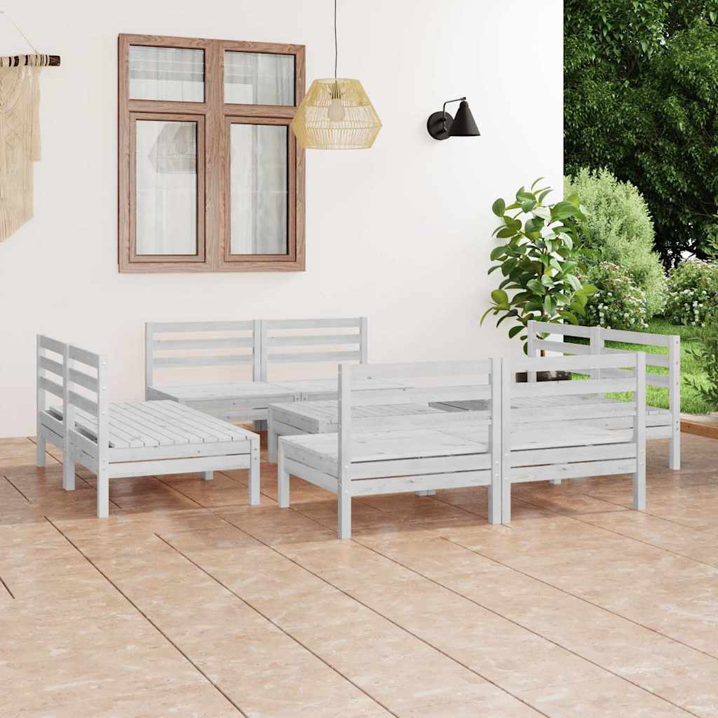 9 Piece Garden Lounge Set White Solid Pinewood
