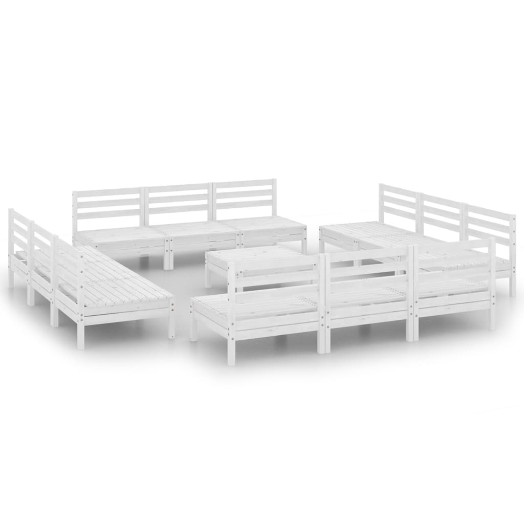 13 Piece Garden Lounge Set White Solid Pinewood