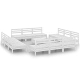 13 Piece Garden Lounge Set White Solid Pinewood - Front View