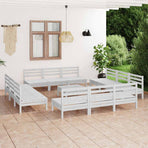 13 Piece Garden Lounge Set White Solid Pinewood