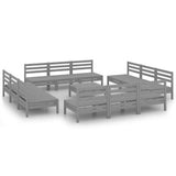 13 Piece Garden Lounge Set Grey Solid Pinewood - Front View