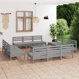 13 Piece Garden Lounge Set Grey Solid Pinewood