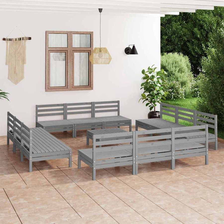 13 Piece Garden Lounge Set Grey Solid Pinewood