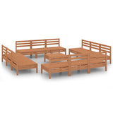 13 Piece Garden Lounge Set Honey Brown Solid Pinewood - Front View