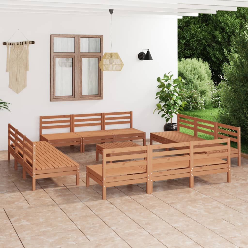 13 Piece Garden Lounge Set Honey Brown Solid Pinewood