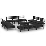 13 Piece Garden Lounge Set Black Solid Pinewood - Front View