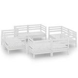 8 Piece Garden Lounge Set White Solid Pinewood - Front View