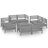 9 Piece Garden Lounge Set Grey Solid Pinewood - Front View
