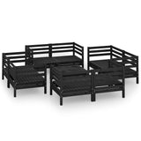 9 Piece Garden Lounge Set Black Solid Pinewood - Front View