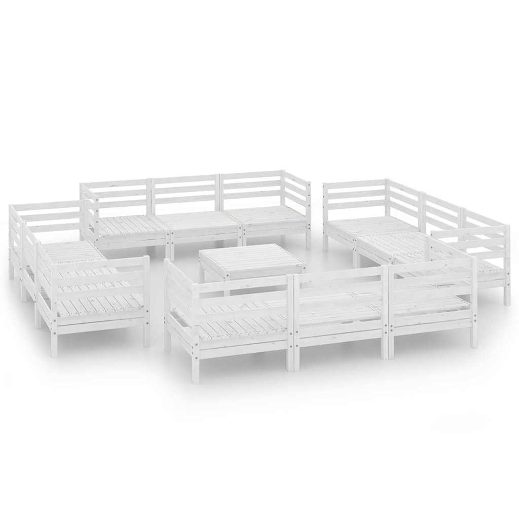13 Piece Garden Lounge Set White Solid Pinewood