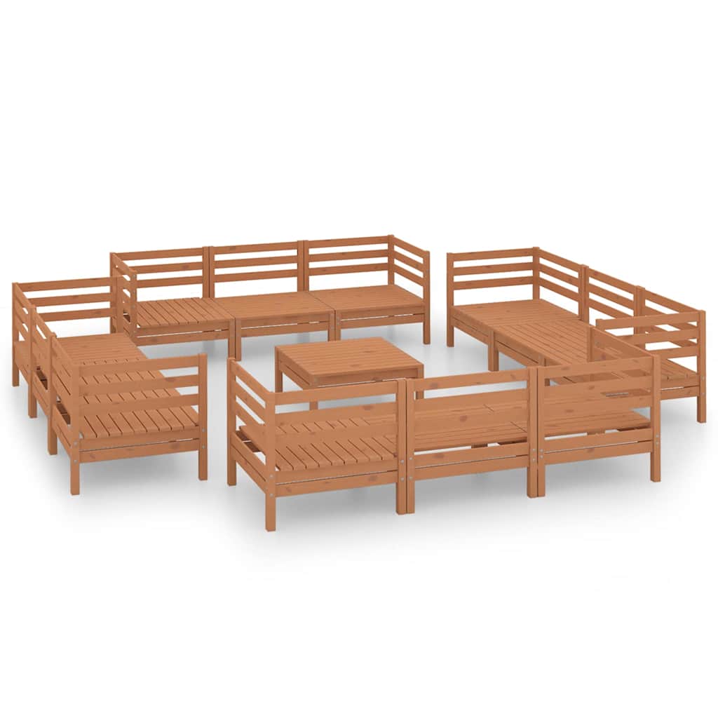 13 Piece Garden Lounge Set Honey Brown Solid Pinewood