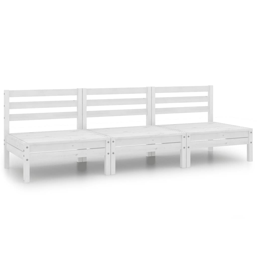 3 Piece Garden Lounge Set White Solid Pinewood