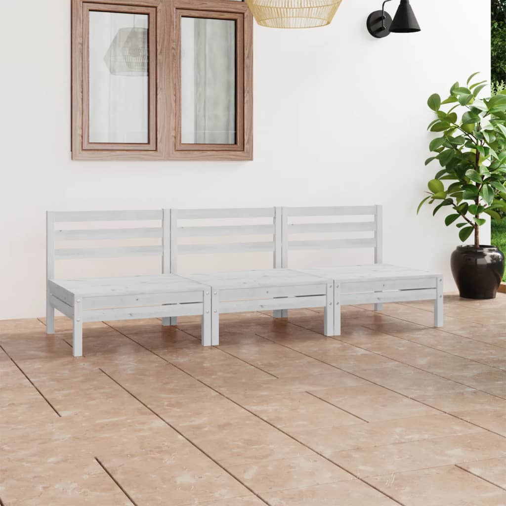 3 Piece Garden Lounge Set White Solid Pinewood