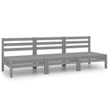 3 Piece Garden Lounge Set Grey Solid Pinewood - Front View