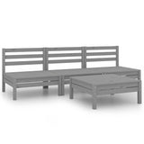4 Piece Garden Lounge Set Grey Solid Pinewood - Front View