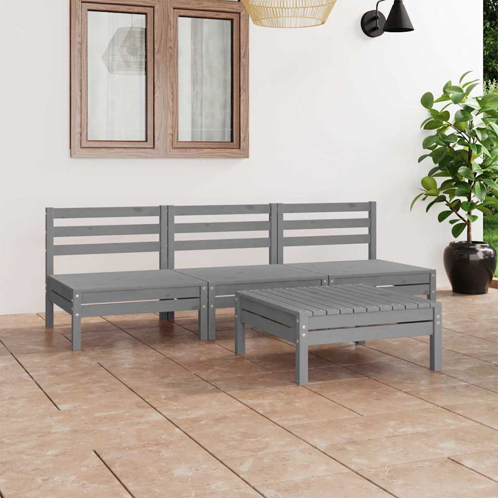 4 Piece Garden Lounge Set Grey Solid Pinewood