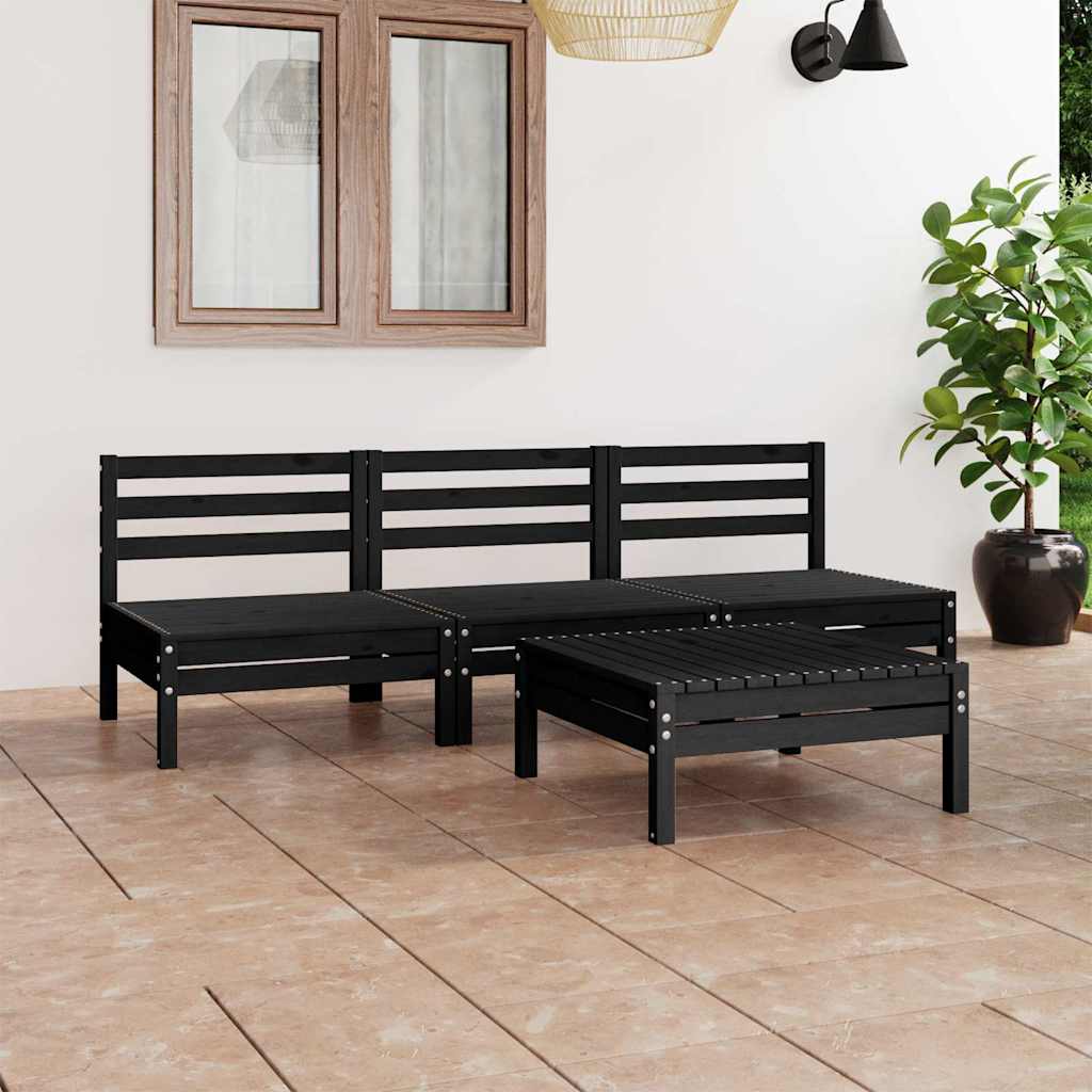 4 Piece Garden Lounge Set Black Solid Pinewood
