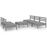 6 Piece Garden Lounge Set Grey Solid Pinewood - Front View