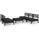 6 Piece Garden Lounge Set Black Solid Pinewood - Front View