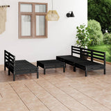 6 Piece Garden Lounge Set Black Solid Pinewood
