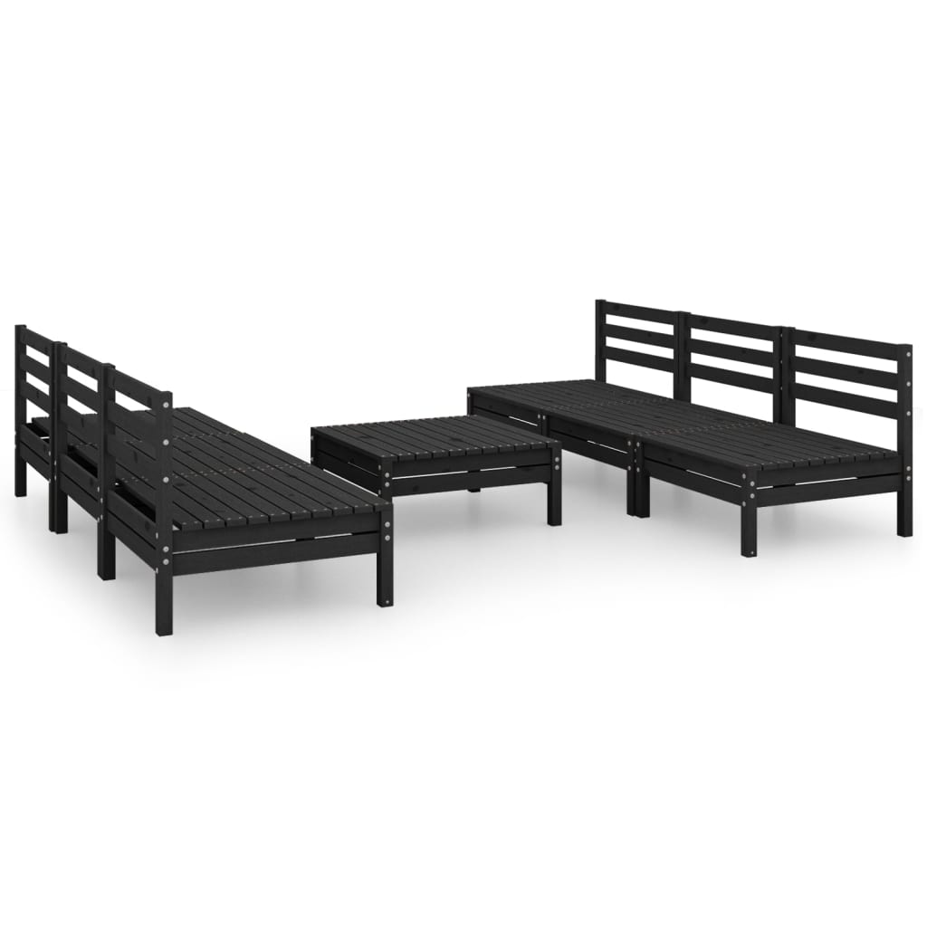 7 Piece Garden Lounge Set Black Solid Pinewood