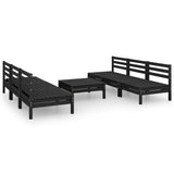 7 Piece Garden Lounge Set Black Solid Pinewood - Front View