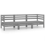 3 Piece Garden Lounge Set Grey Solid Wood Pine - Front View