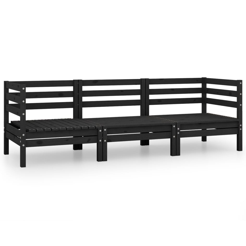 3 Piece Garden Lounge Set Black Solid Wood Pine