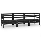 3 Piece Garden Lounge Set Black Solid Wood Pine
