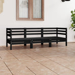 3 Piece Garden Lounge Set Black Solid Pinewood