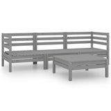 4 Piece Garden Lounge Set Grey Solid Wood Pine - Front View