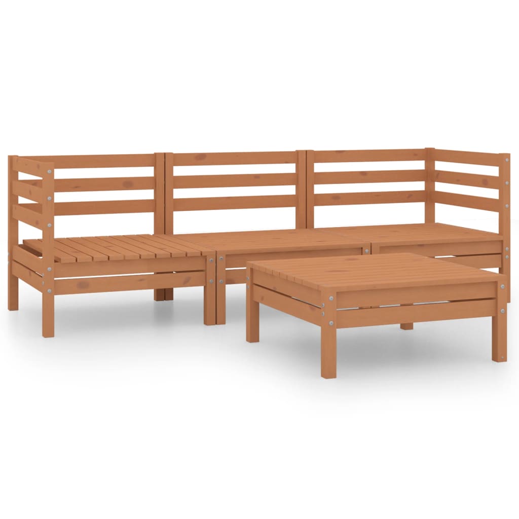 4 Piece Garden Lounge Set Honey Brown Solid Wood Pine