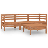 4 Piece Garden Lounge Set Honey Brown Solid Wood Pine - Front View