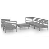 6 Piece Garden Lounge Set Grey Solid Pinewood - Front View