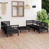 7 Piece Garden Lounge Set Black Solid Pinewood