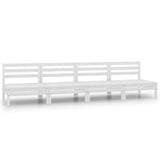 4 Piece Garden Lounge Set White Solid Wood Pine - Front View