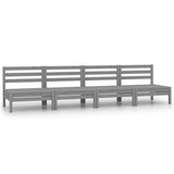 4 Piece Garden Lounge Set Grey Solid Wood Pine - Front View