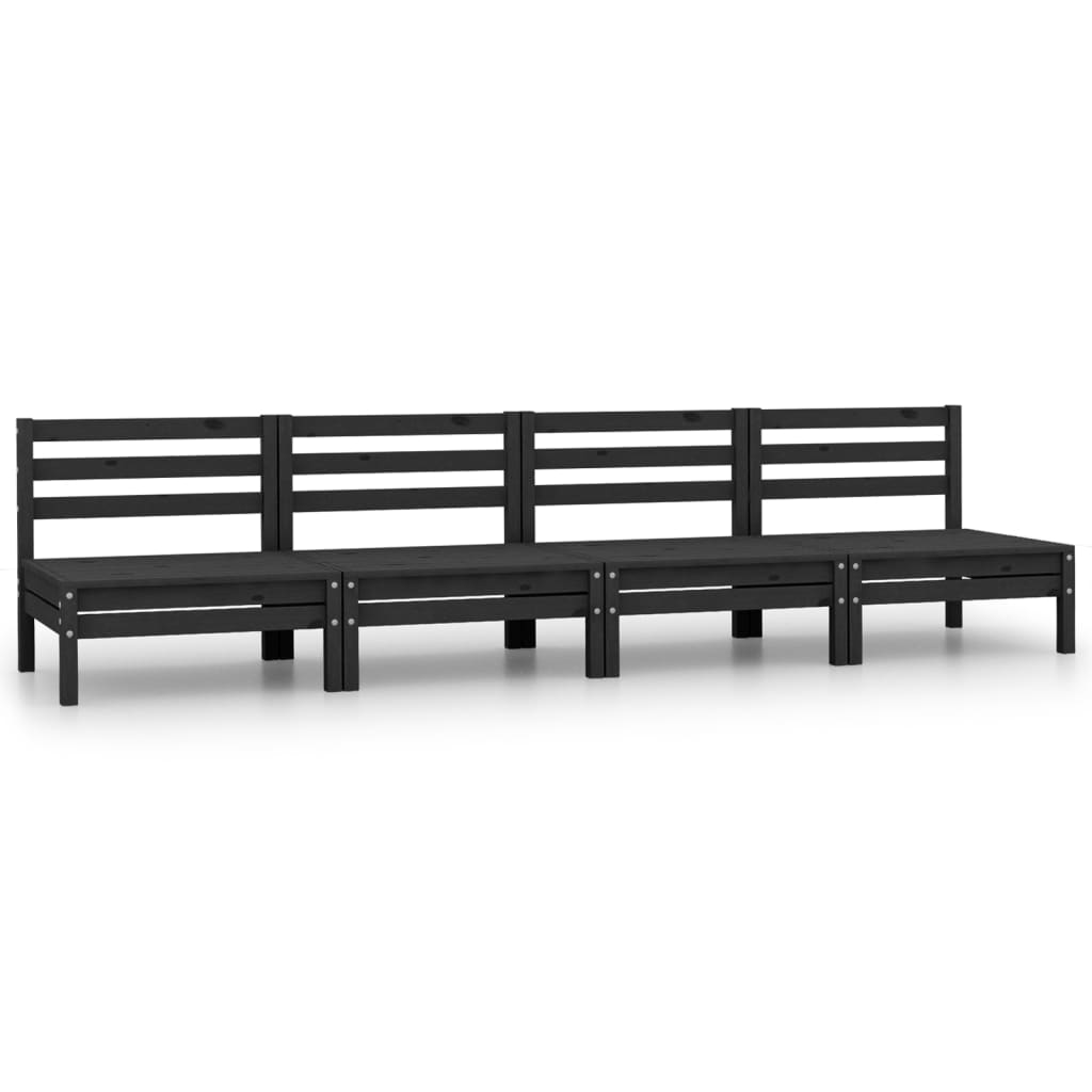 4 Piece Garden Lounge Set Black Solid Wood Pine